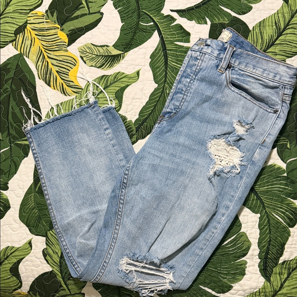 Free People Light Blue Distressed Boyfriend Jeans